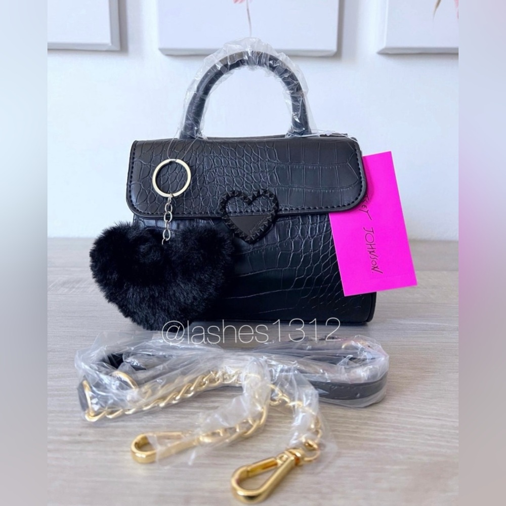 BETSEY JOHNSON Bag Poppy Mini Crossbody Satchel - Black Croc XOPOPPY